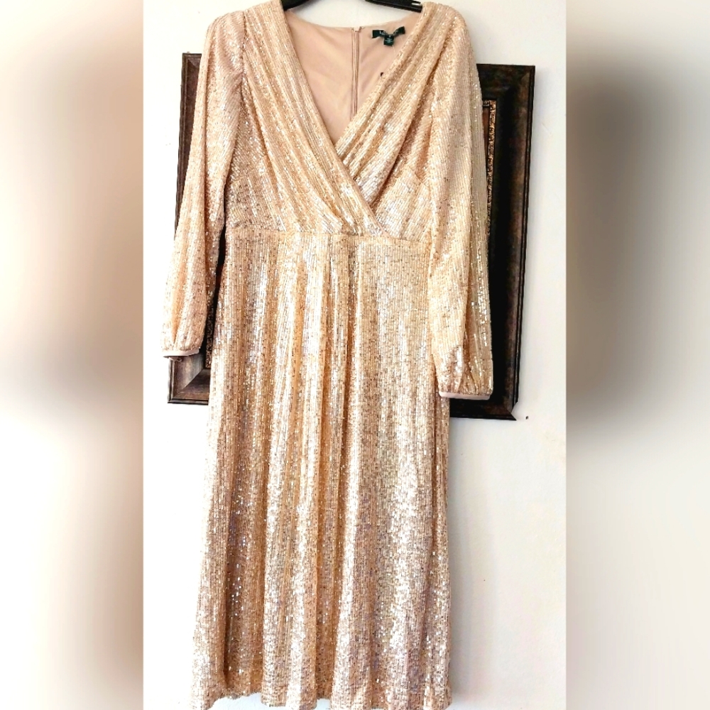 RALPH LAUREN Elegant Shimmering Gold Women Dress